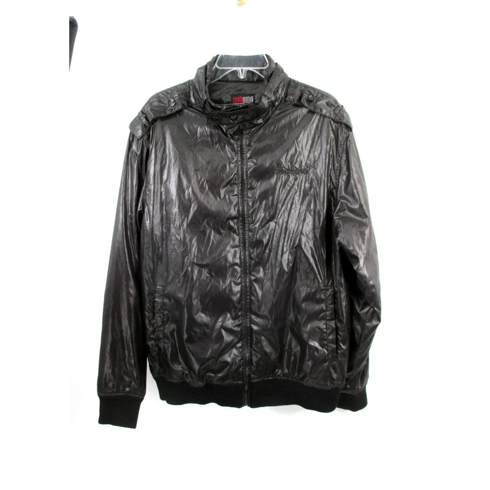 SOUTHPOLE Bomber Jacket Men XL Black Retro Y2K Pockets Embroidered Logo Vintage